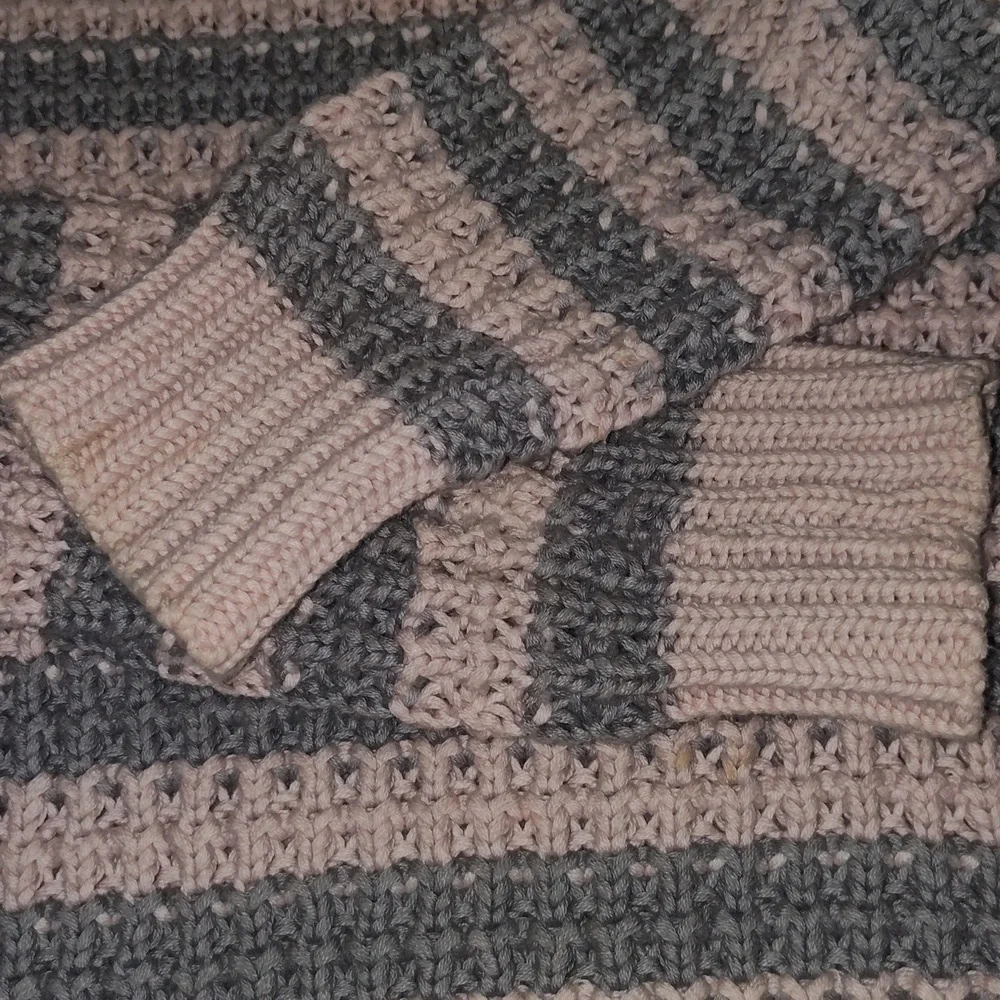 Free People Pink Grey Striped Waffle Knit Sweater Size Medium